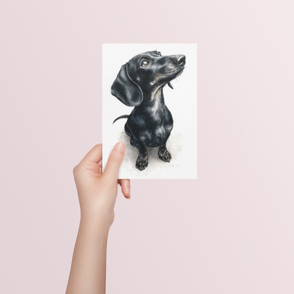 Watercolor Black Dachshund Dog Portrait Art Print – Unframed Fine Art Poster - Picture 5 of 5